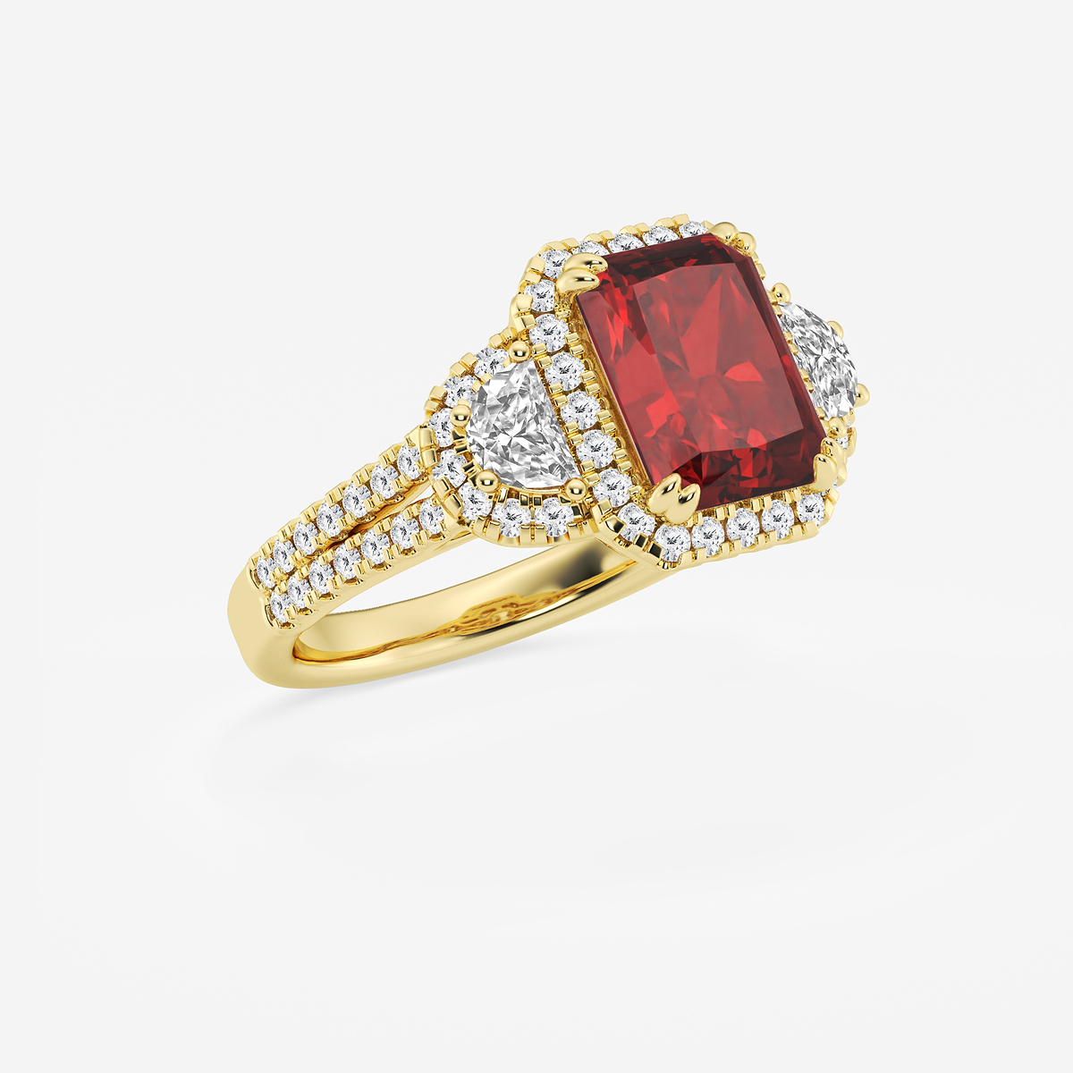 Additional Image 1 for  9X7 mm Radiant Cut Created Ruby and 7/8 ctw Round and Half Moon Lab Grown Diamond Side Stone Engagement Ring