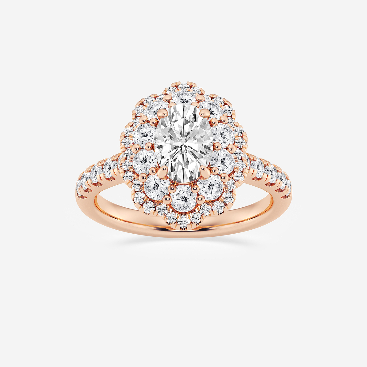 2 ctw Oval Lab Grown Diamond Double Scalloped Halo Engagement Ring