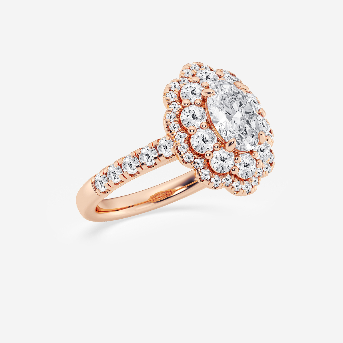 Additional Image 1 for  2 ctw Oval Lab Grown Diamond Double Scalloped Halo Engagement Ring