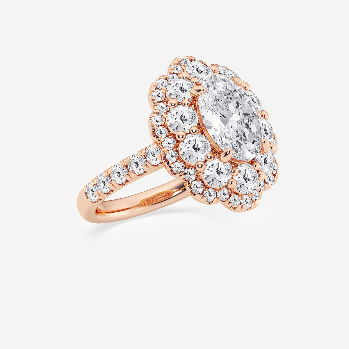 Additional Image 1 for  3 3/4 ctw Oval Lab Grown Diamond Double Scalloped Halo Engagement Ring