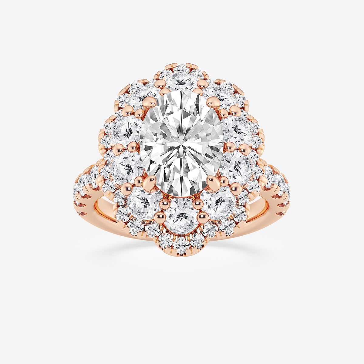 5 1/2 ctw Oval Lab Grown Diamond Double Scalloped Halo Engagement Ring