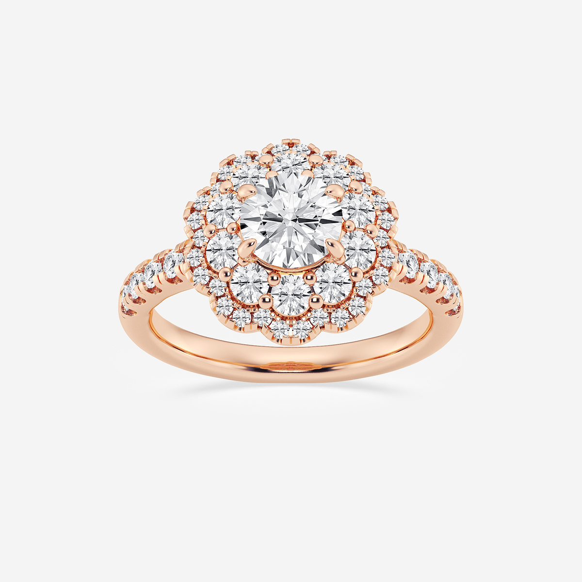 2 ctw Round Lab Grown Diamond Double Scalloped Halo Engagement Ring