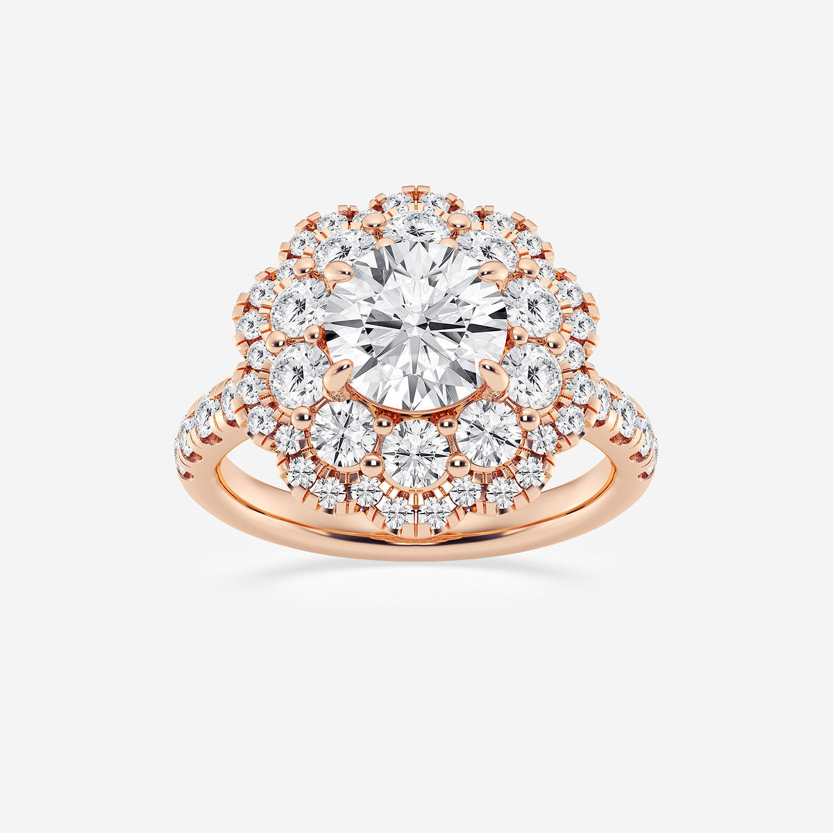 3 3/4 ctw Round Lab Grown Diamond Double Scalloped Halo Engagement Ring