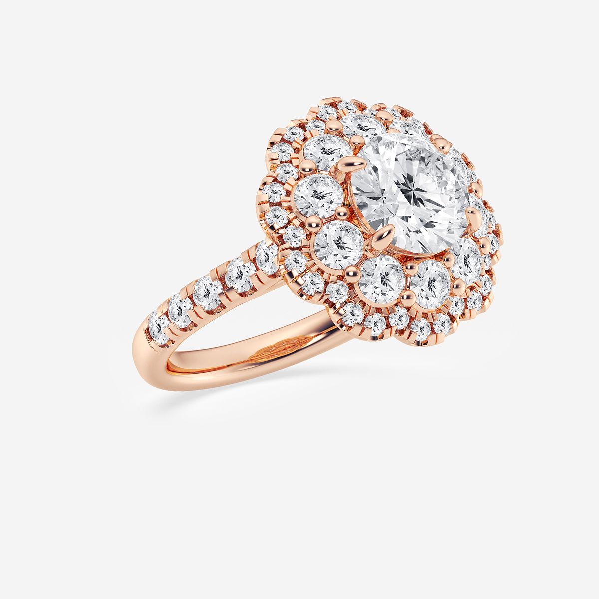 Additional Image 1 for  3 3/4 ctw Round Lab Grown Diamond Double Scalloped Halo Engagement Ring