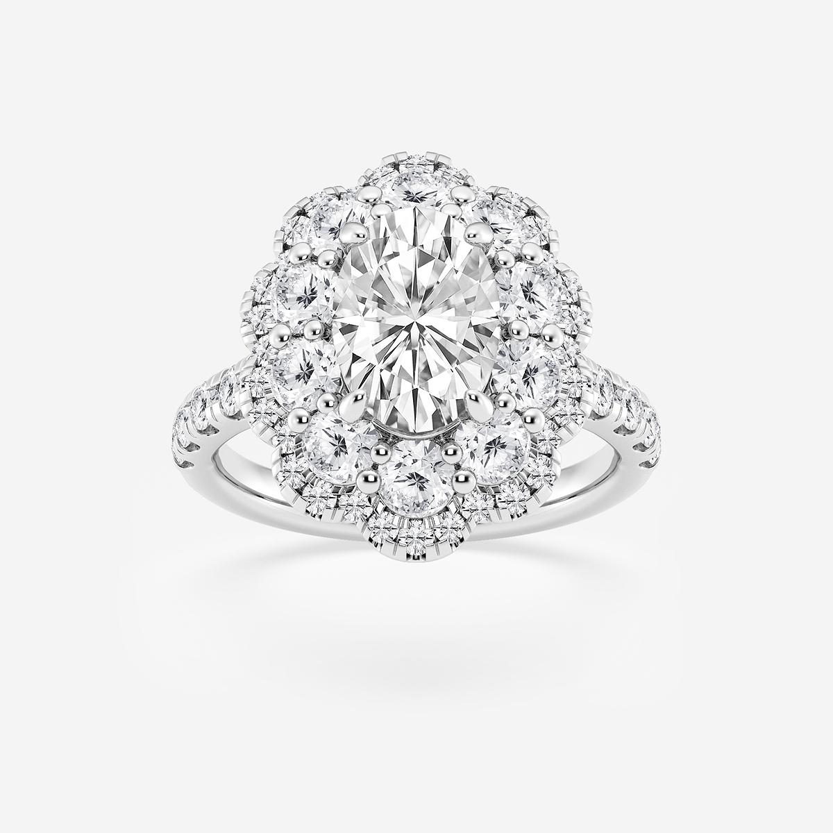 3 3/4 ctw Oval Lab Grown Diamond Double Scalloped Halo Engagement Ring