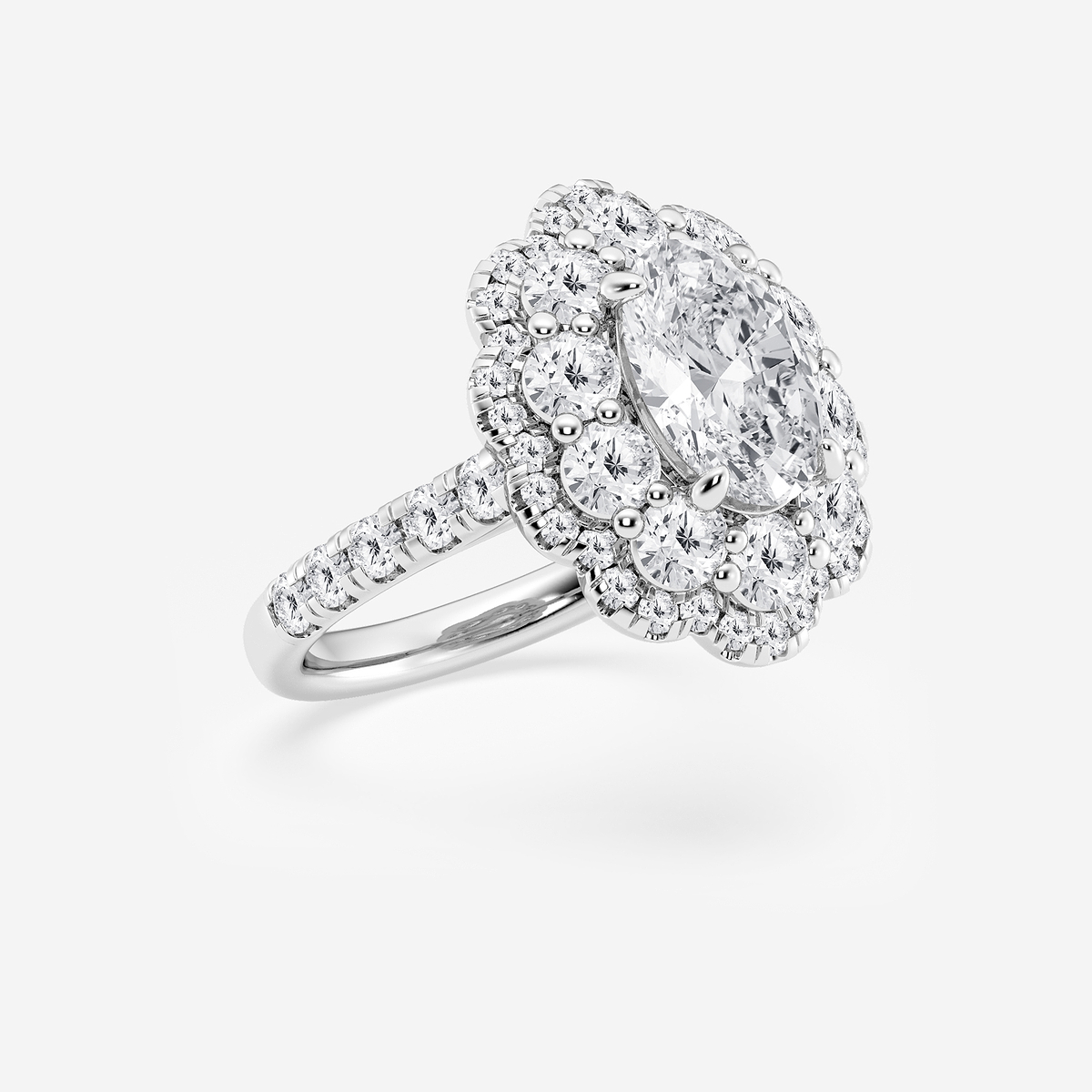 Additional Image 1 for  3 3/4 ctw Oval Lab Grown Diamond Double Scalloped Halo Engagement Ring