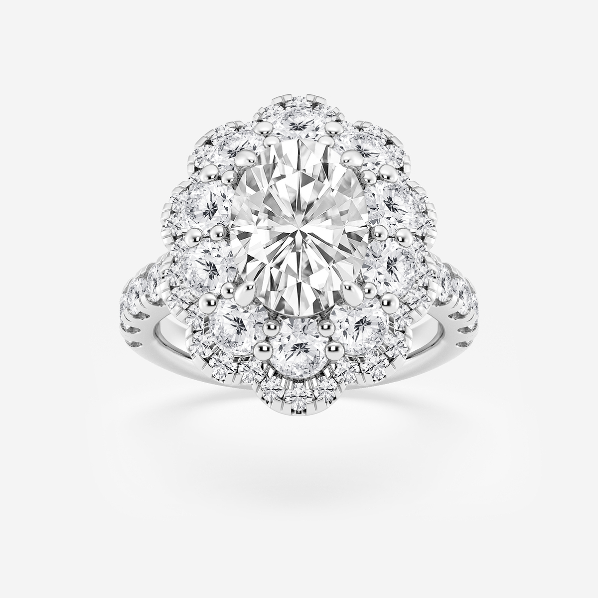 5 1/2 ctw Oval Lab Grown Diamond Double Scalloped Halo Engagement Ring