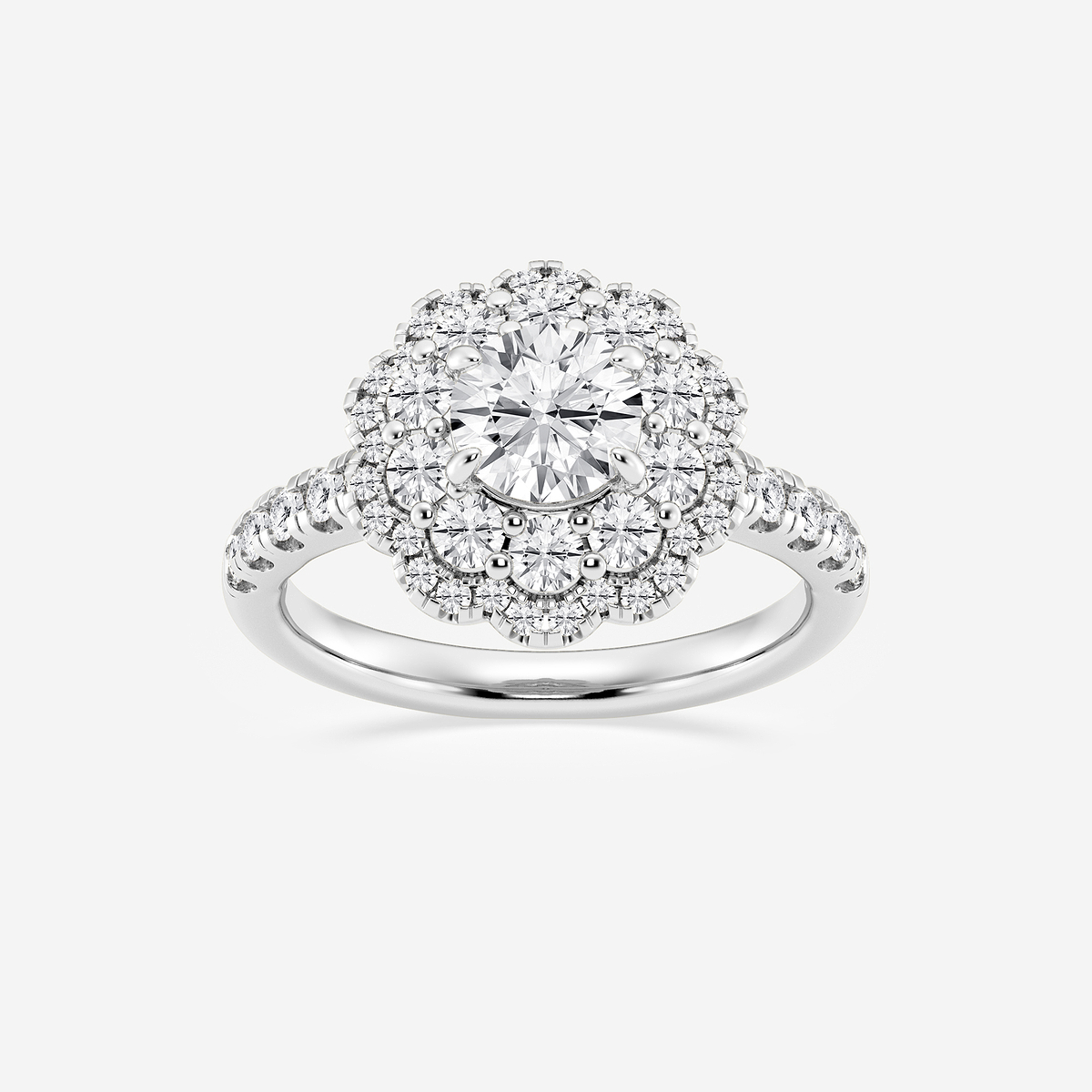 2 ctw Round Lab Grown Diamond Double Scalloped Halo Engagement Ring