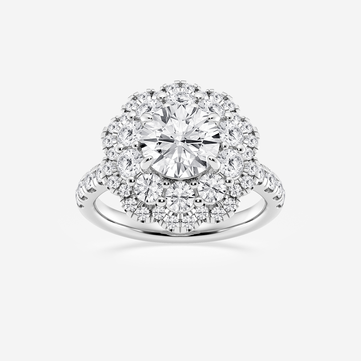 3 3/4 ctw Round Lab Grown Diamond Double Scalloped Halo Engagement Ring