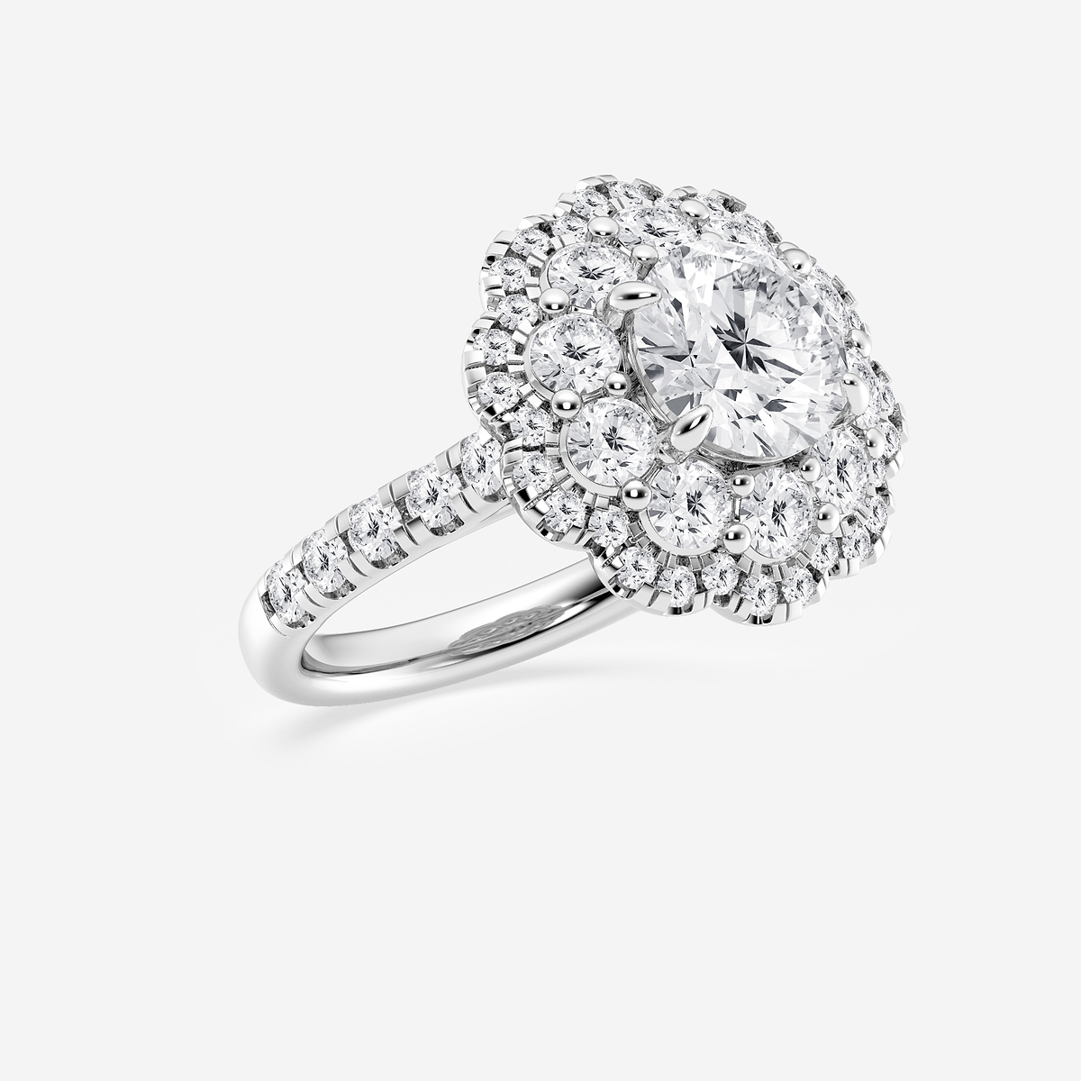 Additional Image 1 for  3 3/4 ctw Round Lab Grown Diamond Double Scalloped Halo Engagement Ring
