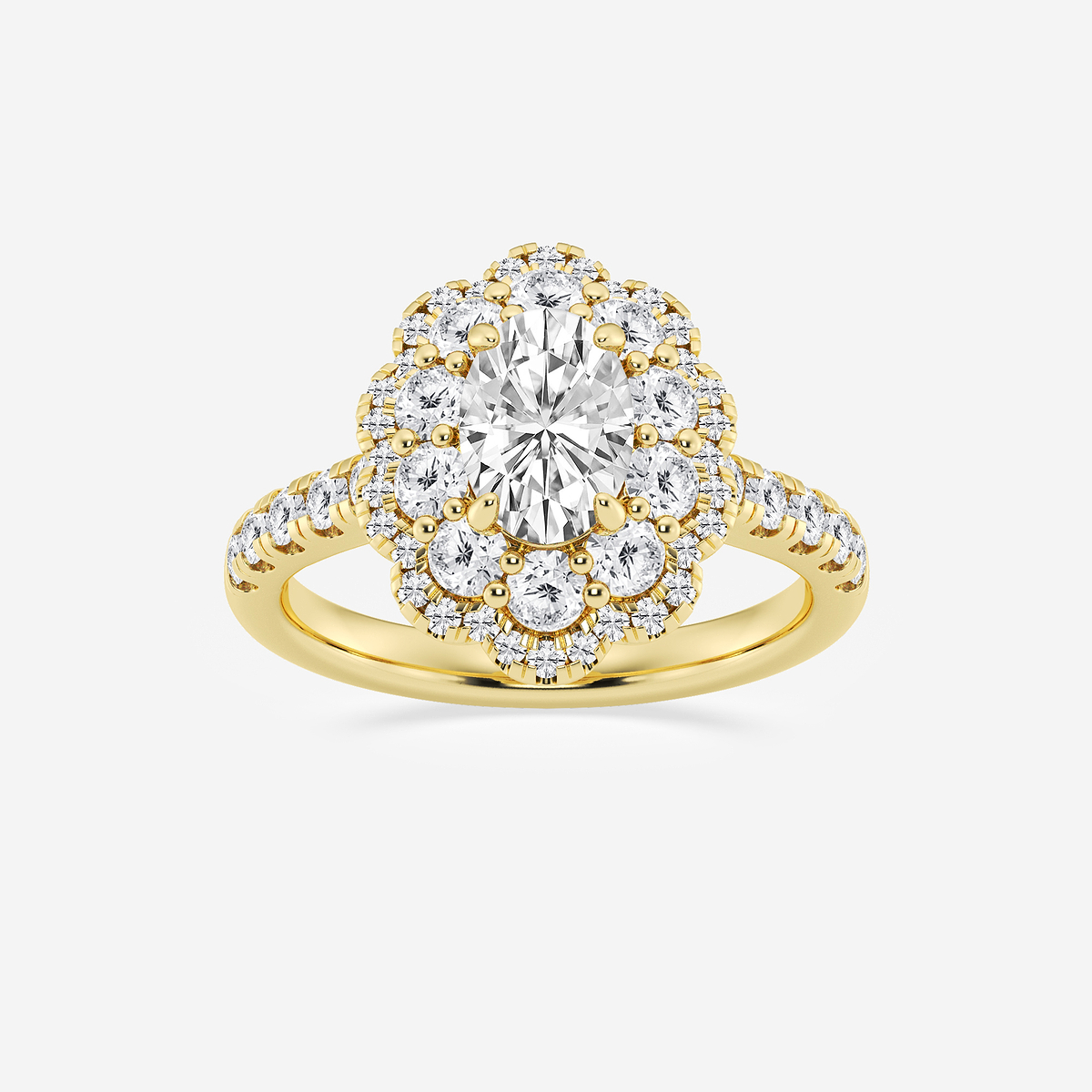 2 ctw Oval Lab Grown Diamond Double Scalloped Halo Engagement Ring