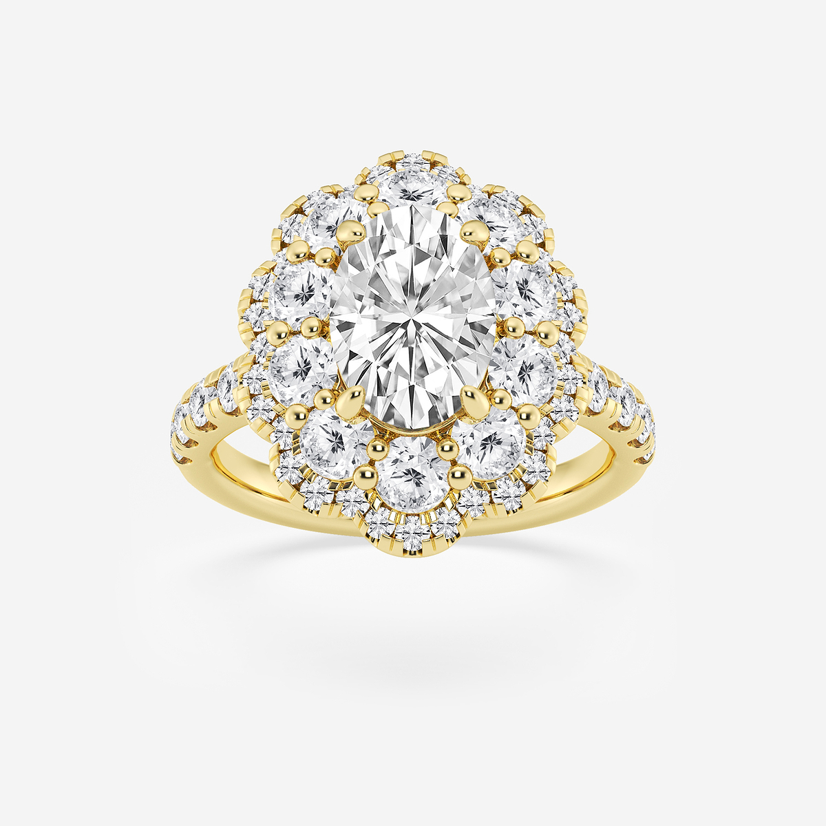 3 3/4 ctw Oval Lab Grown Diamond Double Scalloped Halo Engagement Ring
