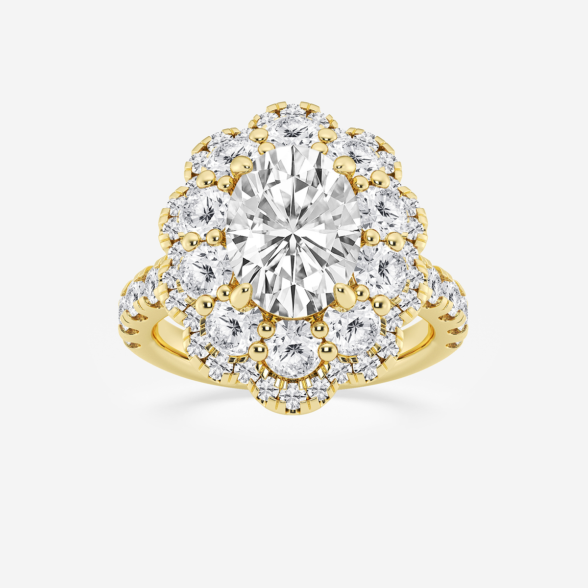 5 1/2 ctw Oval Lab Grown Diamond Double Scalloped Halo Engagement Ring
