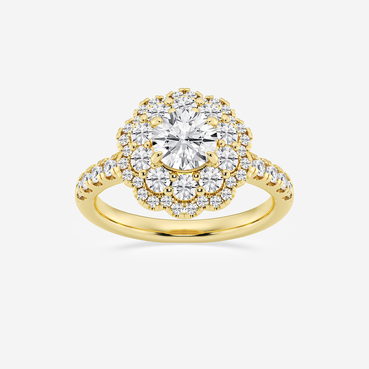 2 ctw Round Lab Grown Diamond Double Scalloped Halo Engagement Ring