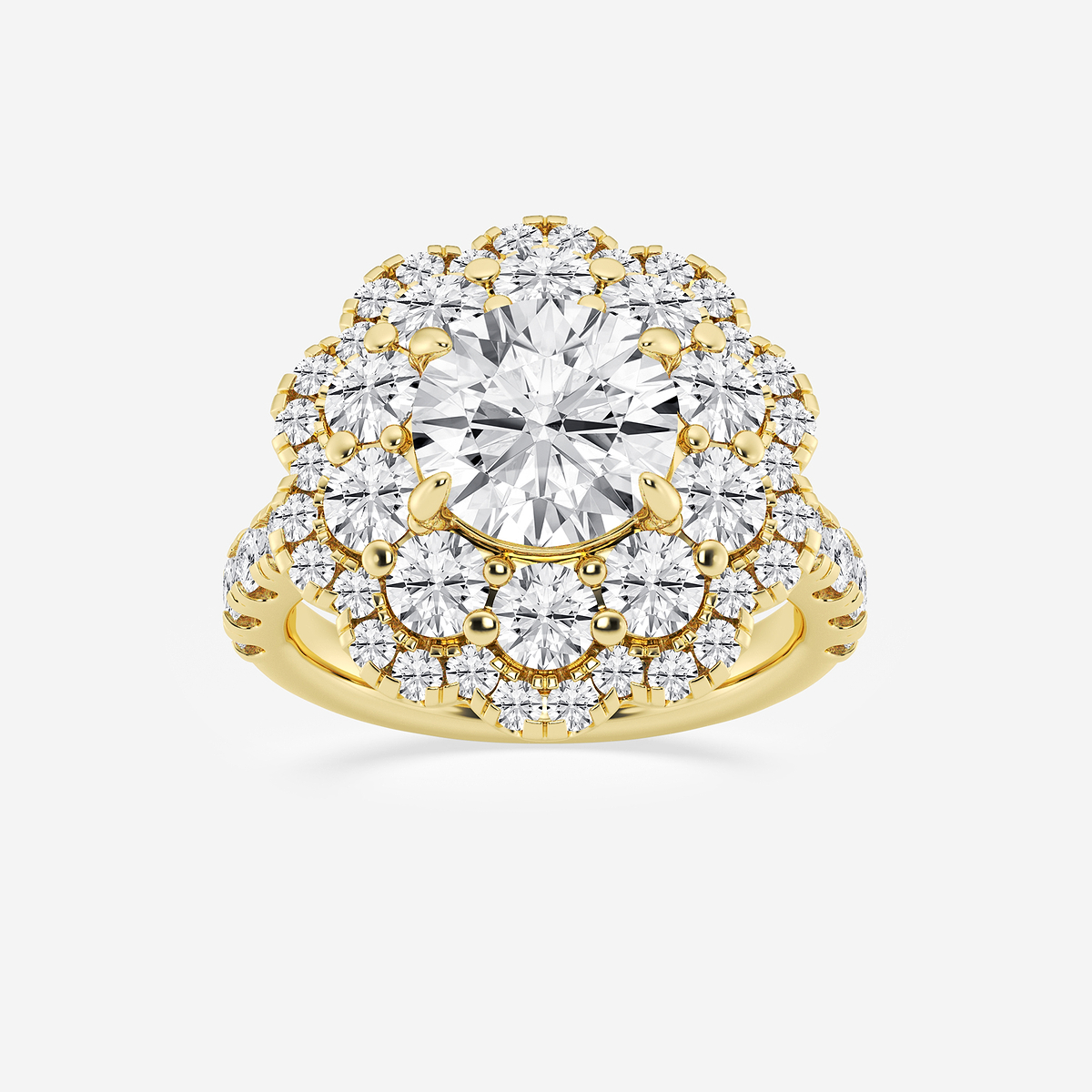 5 1/2 ctw Round Lab Grown Diamond Double Scalloped Halo Engagement Ring