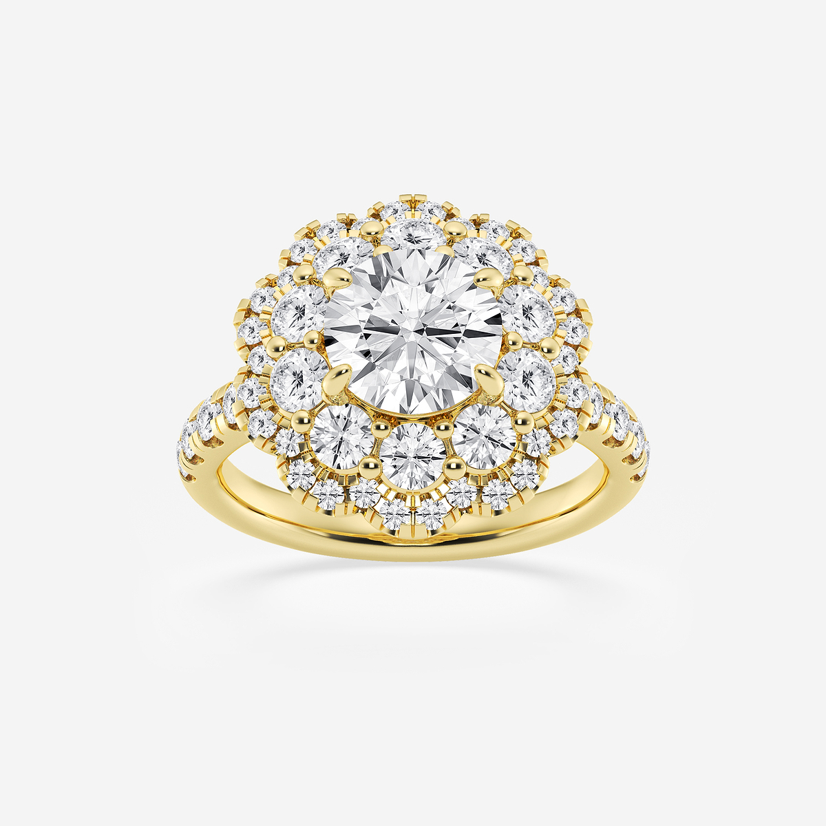 3 3/4 ctw Round Lab Grown Diamond Double Scalloped Halo Engagement Ring