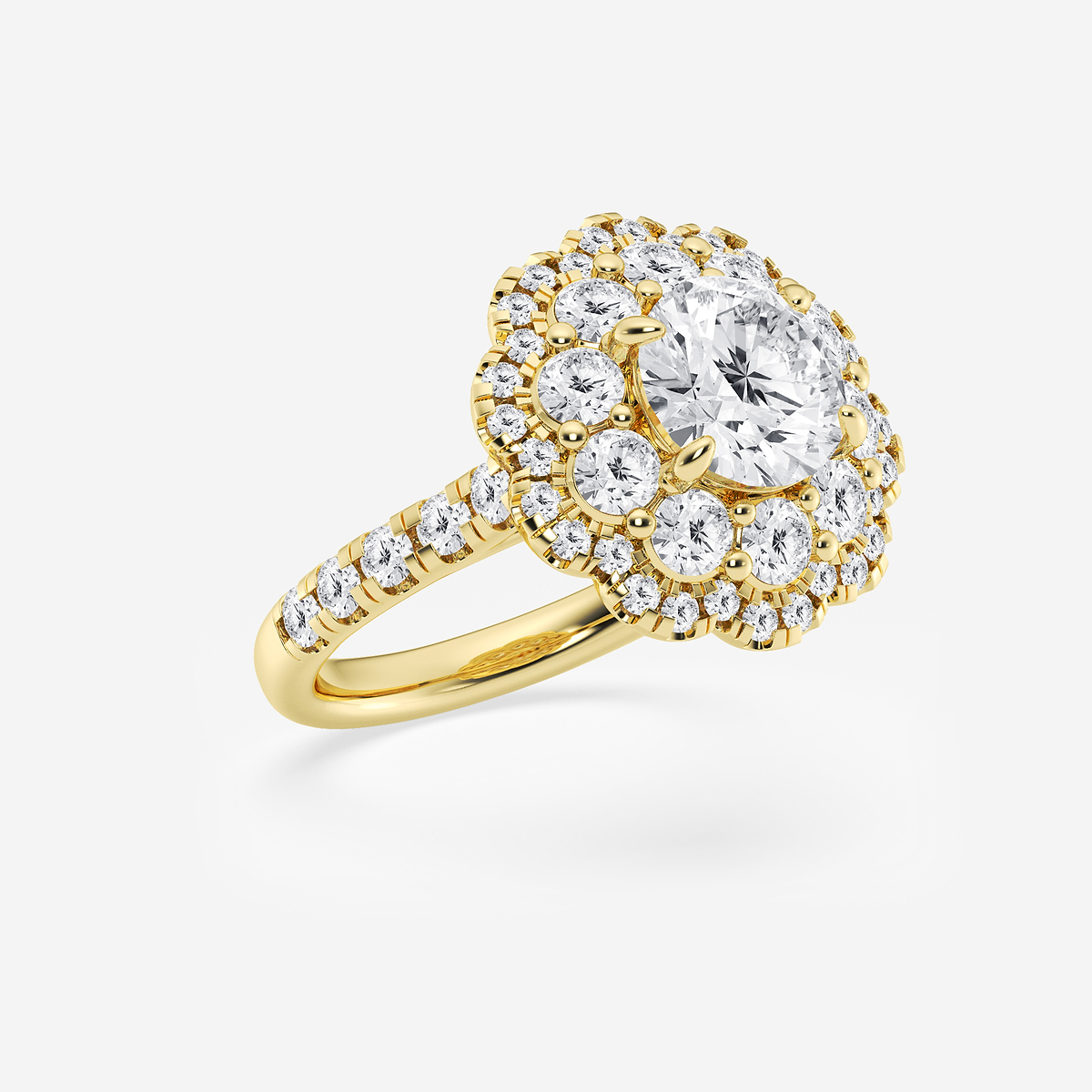 Additional Image 1 for  3 3/4 ctw Round Lab Grown Diamond Double Scalloped Halo Engagement Ring