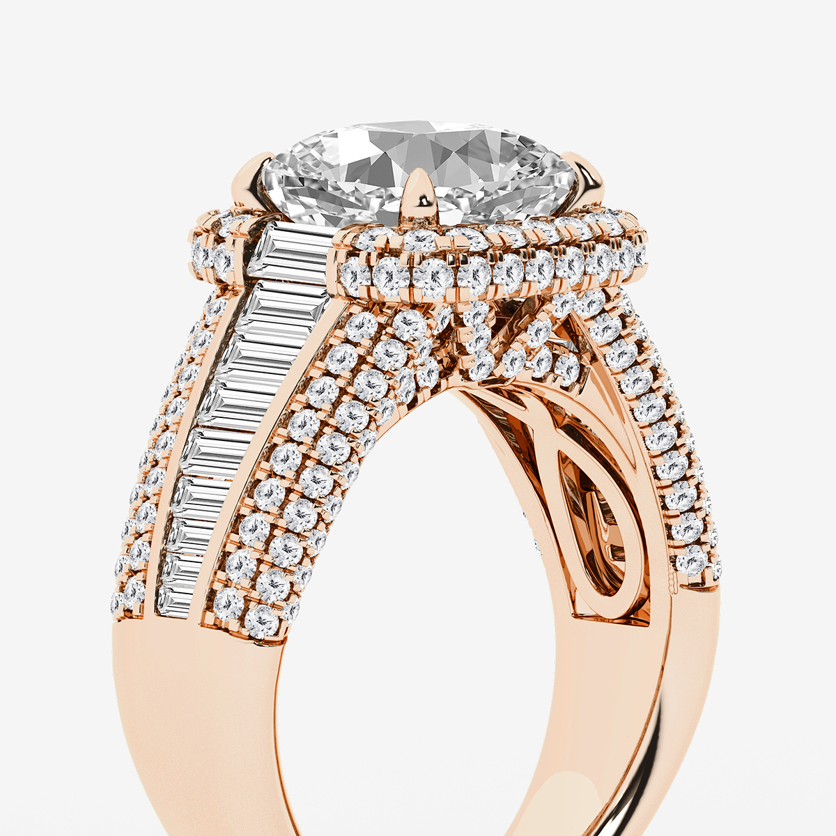 Additional Image 2 for  6 ctw Cushion Lab Grown Diamond Solitaire Engagement Ring with Round and Baguette Side Accents