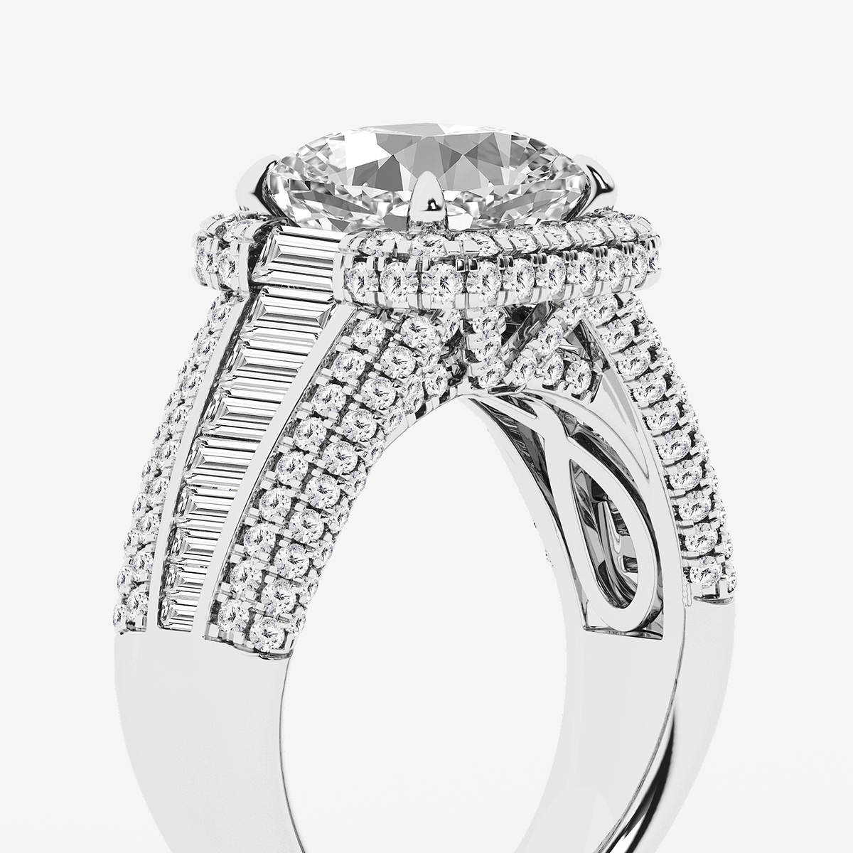 Additional Image 2 for  6 ctw Cushion Lab Grown Diamond Solitaire Engagement Ring with Round and Baguette Side Accents