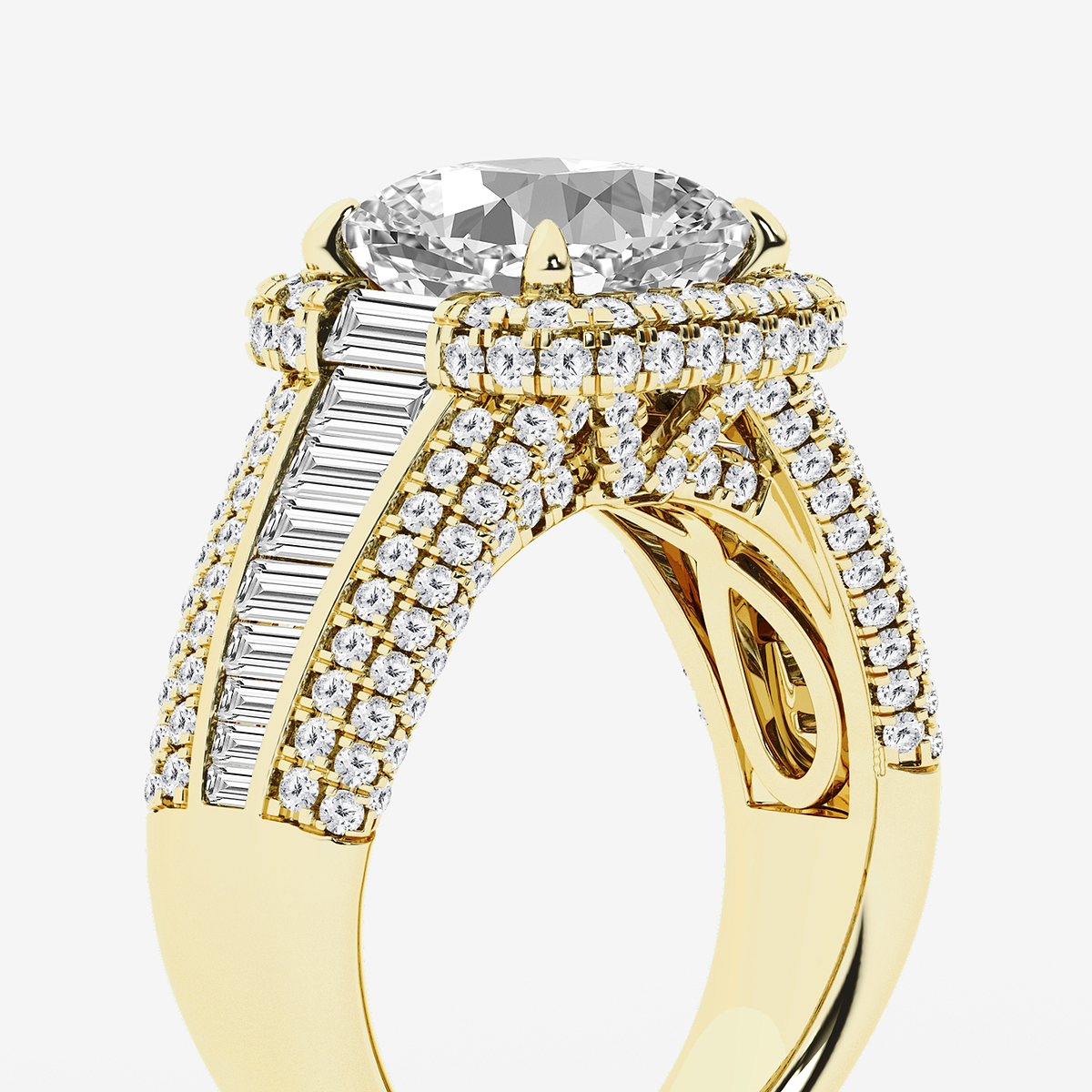 Additional Image 2 for  6 ctw Cushion Lab Grown Diamond Solitaire Engagement Ring with Round and Baguette Side Accents