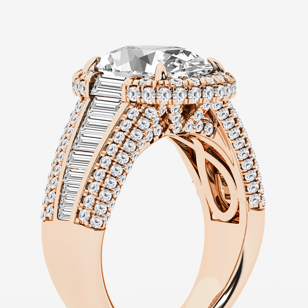 Additional Image 2 for  6 ctw Oval Lab Grown Diamond Solitaire Engagement Ring with Round and Baguette Side Accents