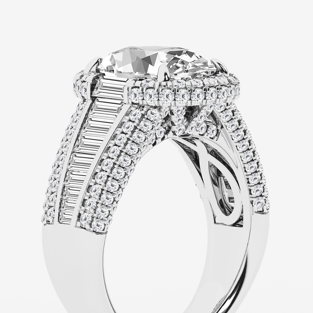 Additional Image 2 for  6 ctw Oval Lab Grown Diamond Solitaire Engagement Ring with Round and Baguette Side Accents