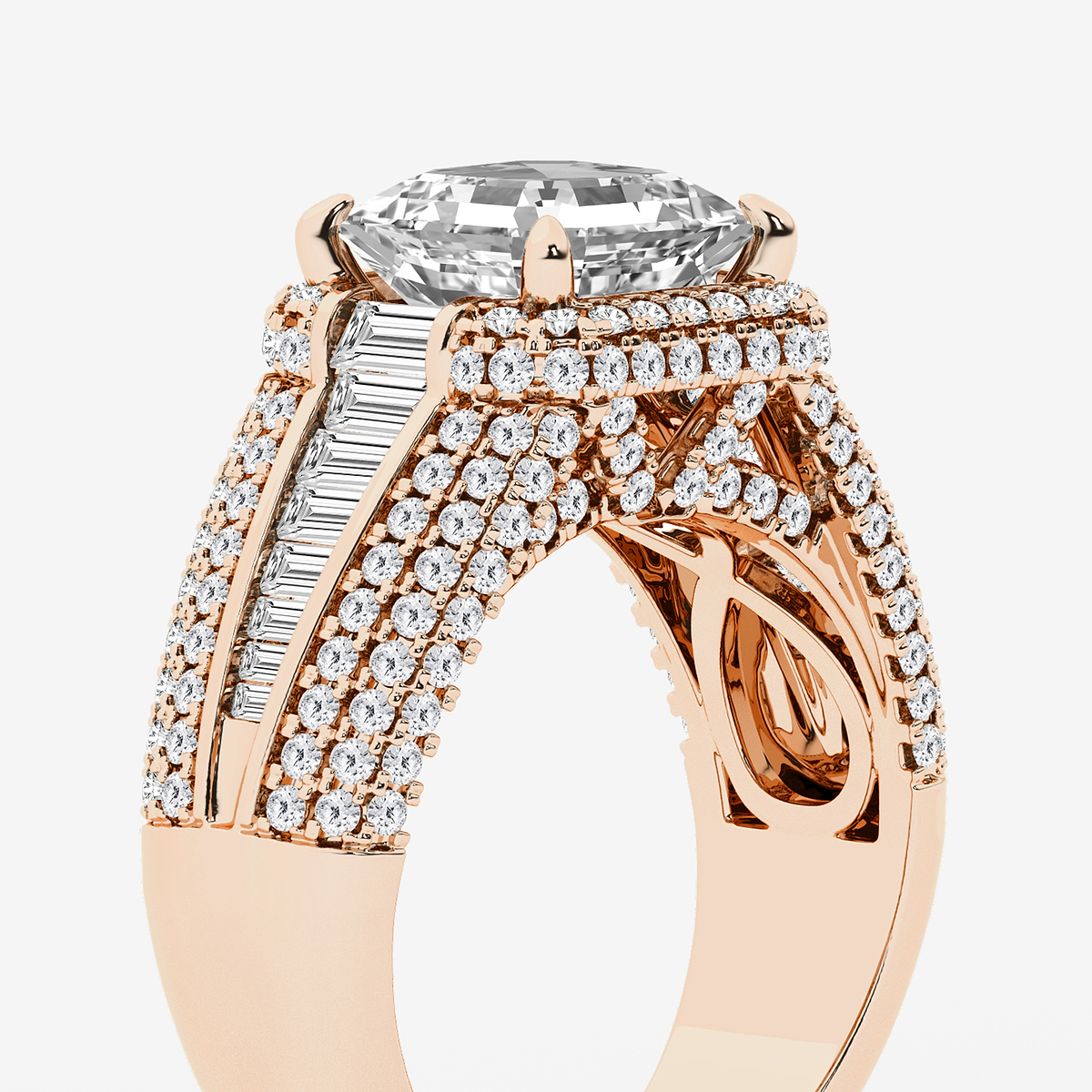 Additional Image 2 for  6 ctw Asscher Lab Grown Diamond Solitaire Engagement Ring with Round and Baguette Side Accents