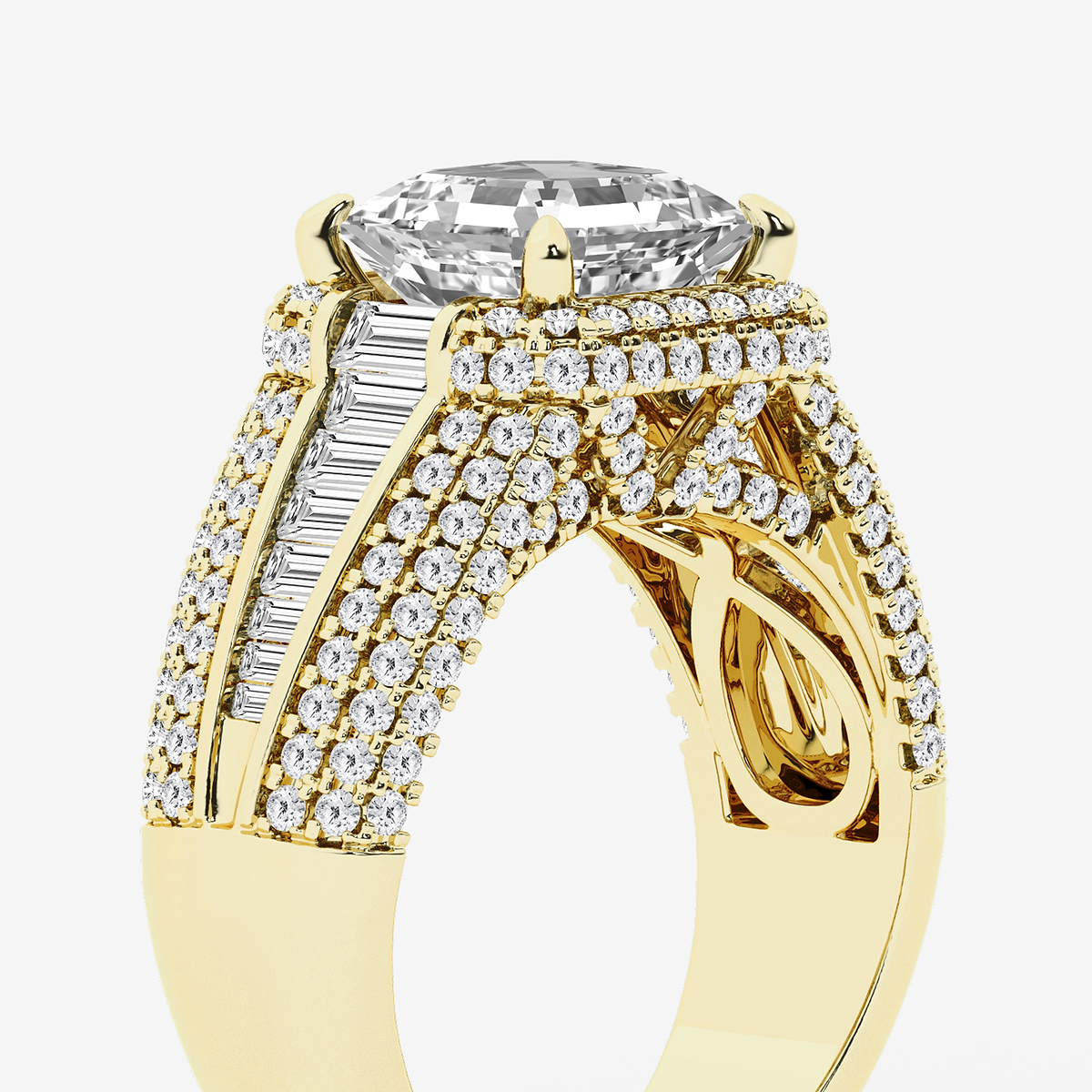 Additional Image 2 for  6 ctw Asscher Lab Grown Diamond Solitaire Engagement Ring with Round and Baguette Side Accents