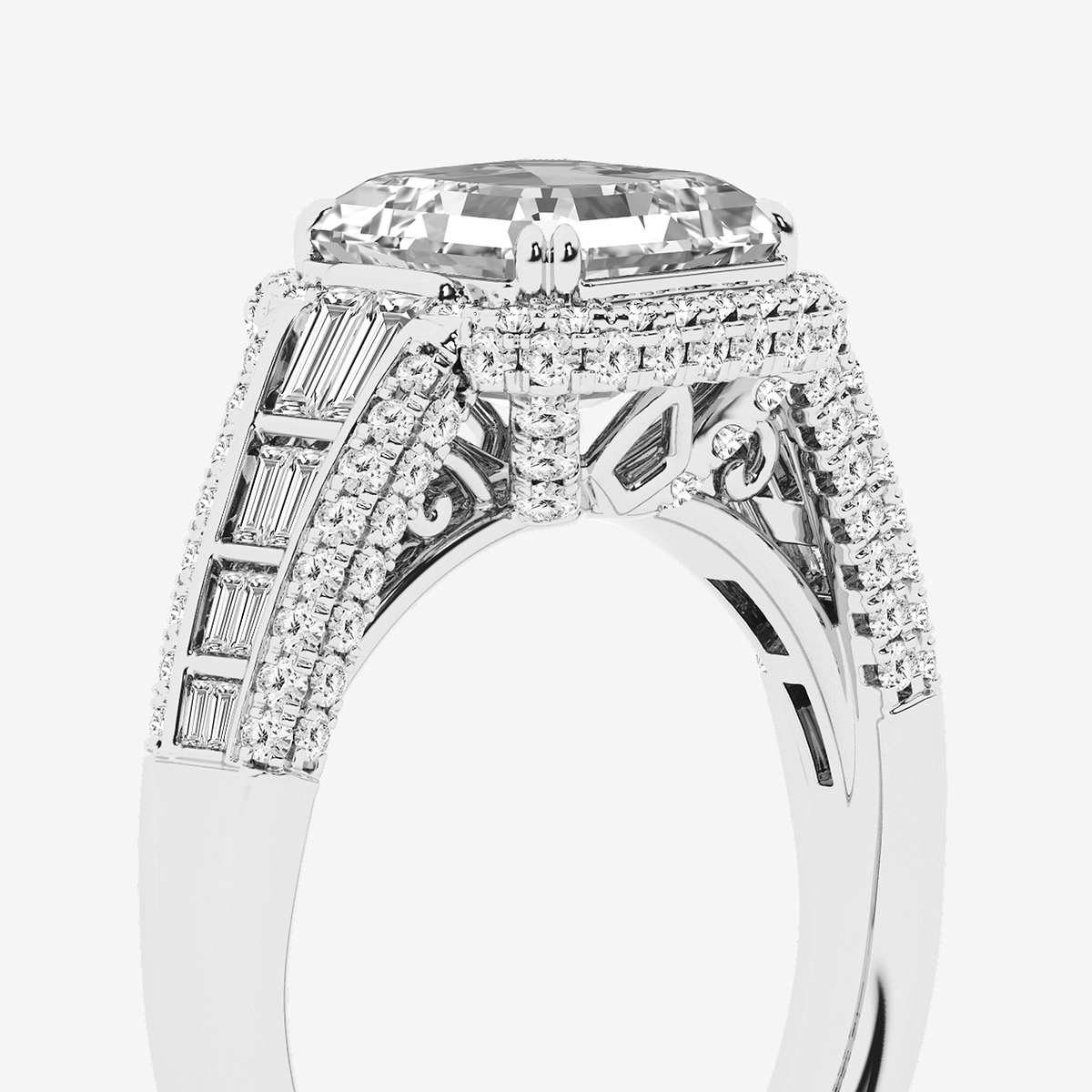Additional Image 2 for  4 ctw Round Lab Grown Diamond Solitaire Engagement Ring with Round and Baguette Side Accents