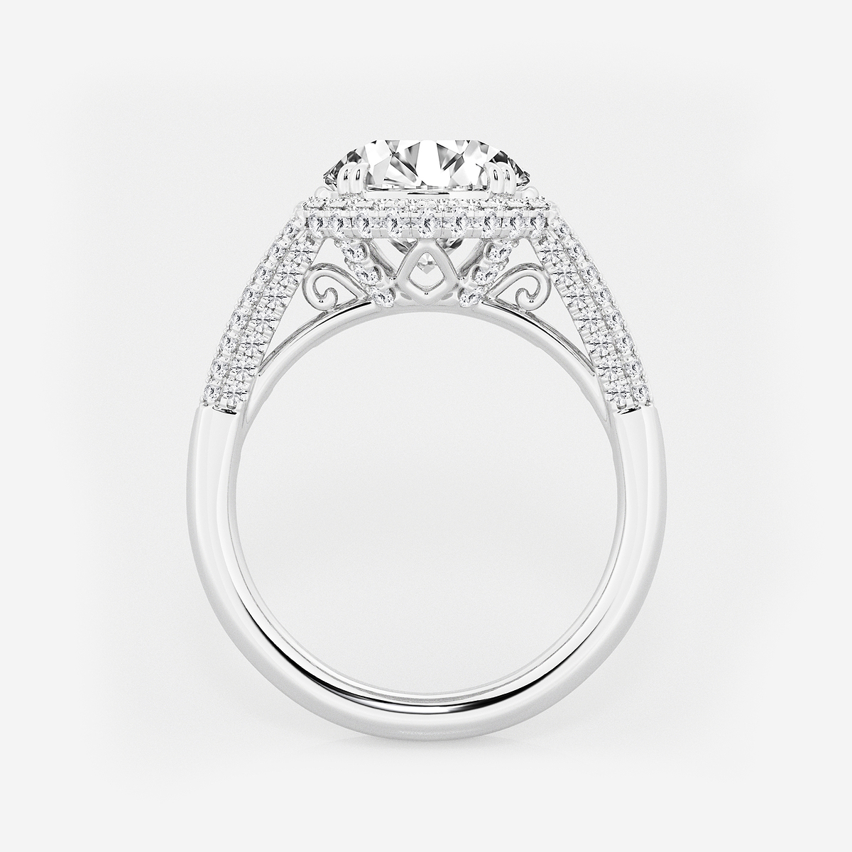 Additional Image 1 for  4 ctw Round Lab Grown Diamond Solitaire Engagement Ring with Round and Baguette Side Accents