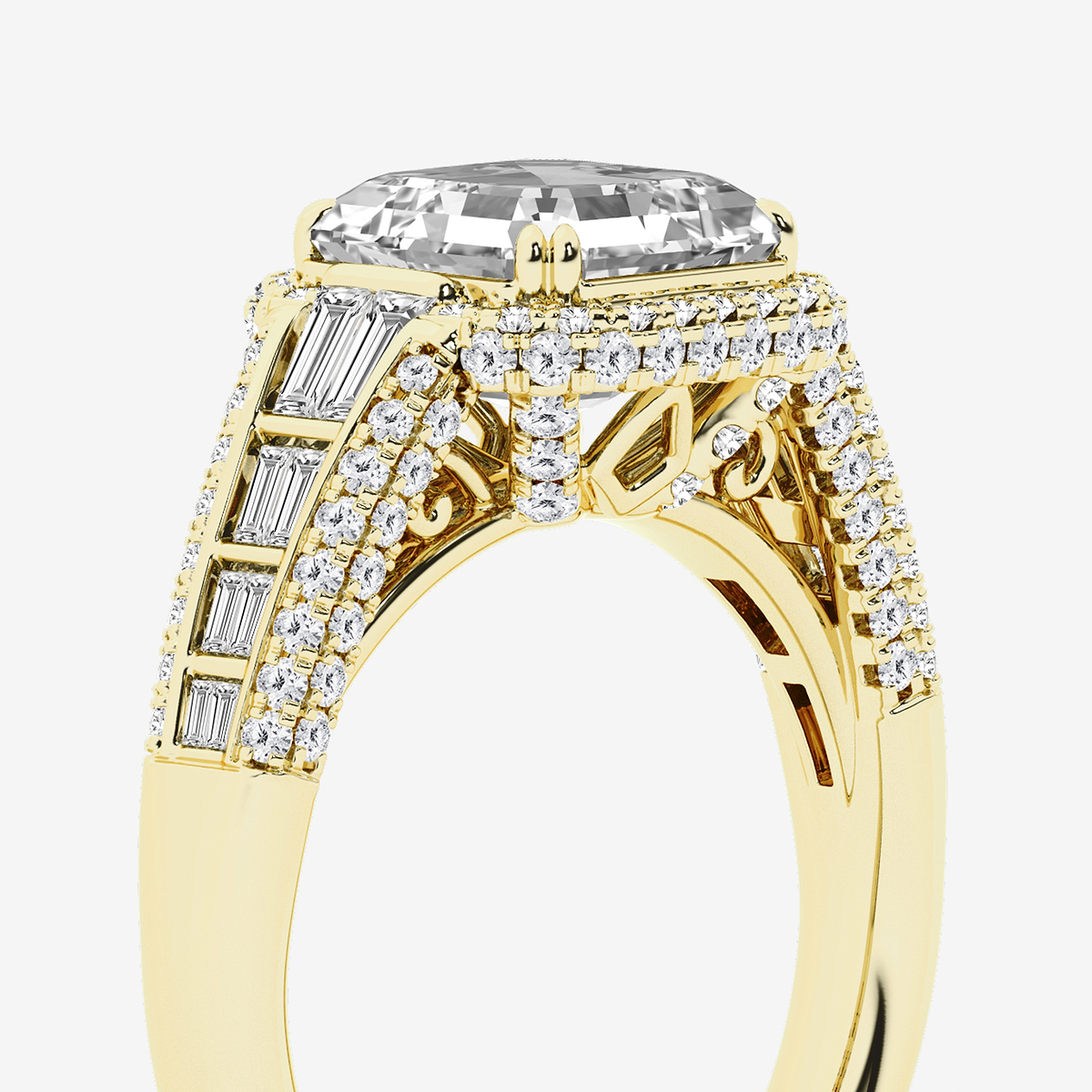 Additional Image 2 for  4 ctw Round Lab Grown Diamond Solitaire Engagement Ring with Round and Baguette Side Accents