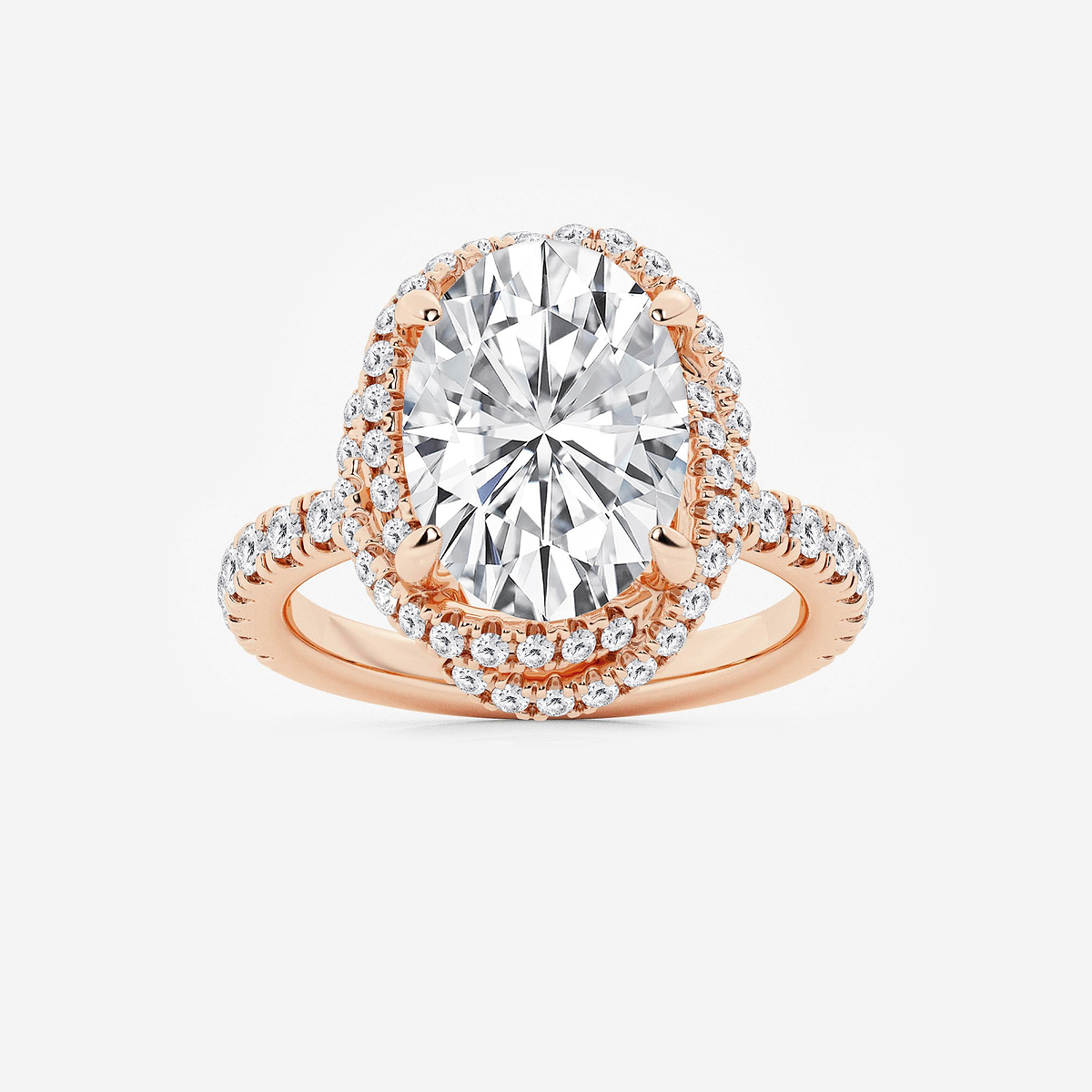 5 7/8 ctw Oval Lab Grown Diamond Braided Halo Engagement Ring with Micro Pave Shank