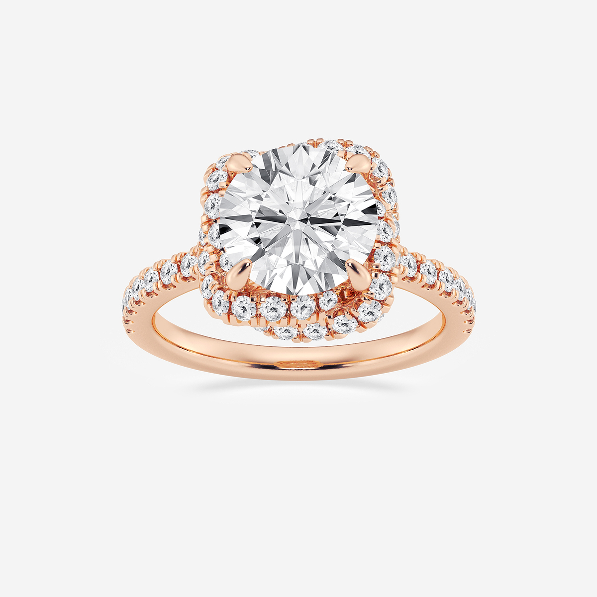 3 3/4 ctw Round Lab Grown Diamond Braided Halo Engagement Ring with Micro Pave Shank
