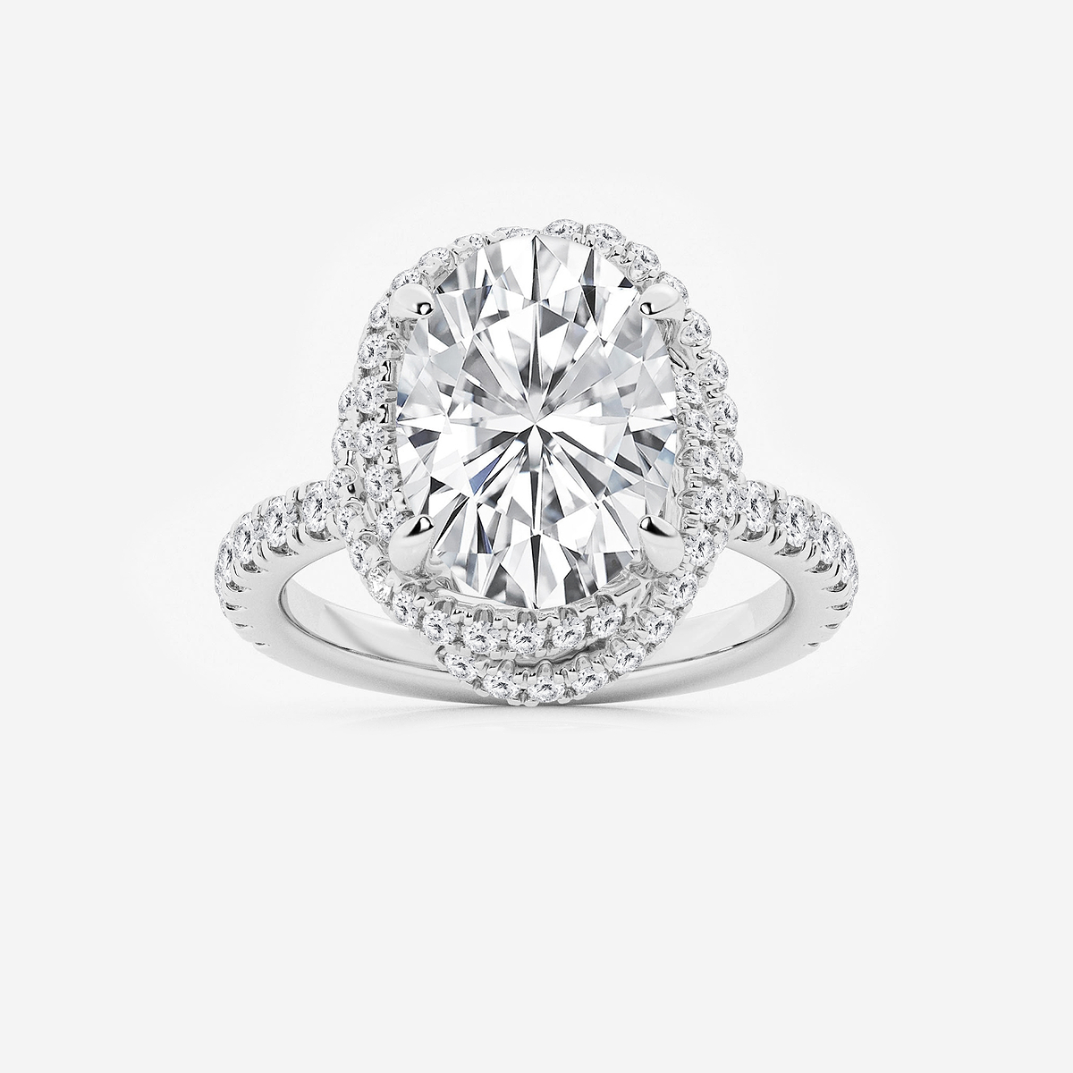 5 7/8 ctw Oval Lab Grown Diamond Braided Halo Engagement Ring with Micro Pave Shank Platinum, D, VVS