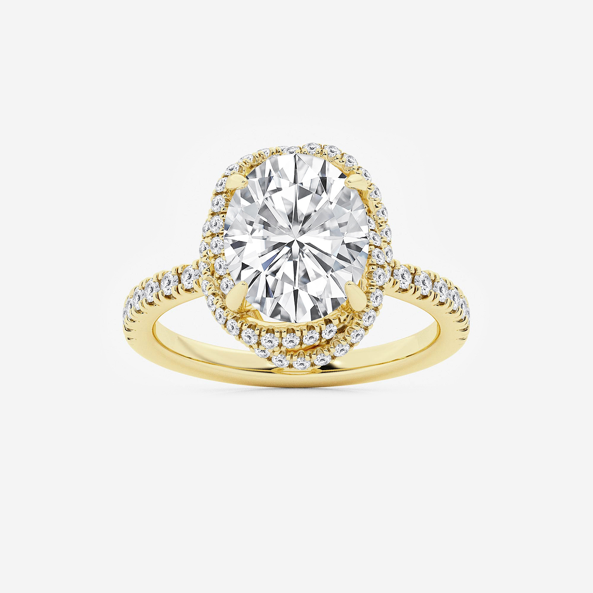 3 1/2 ctw Oval Lab Grown Diamond Braided Halo Engagement Ring with Micro Pave Shank
