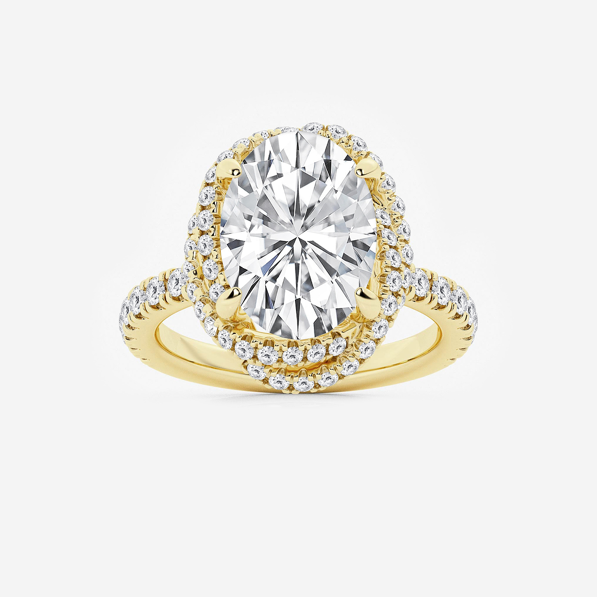 5 7/8 ctw Oval Lab Grown Diamond Braided Halo Engagement Ring with Micro Pave Shank
