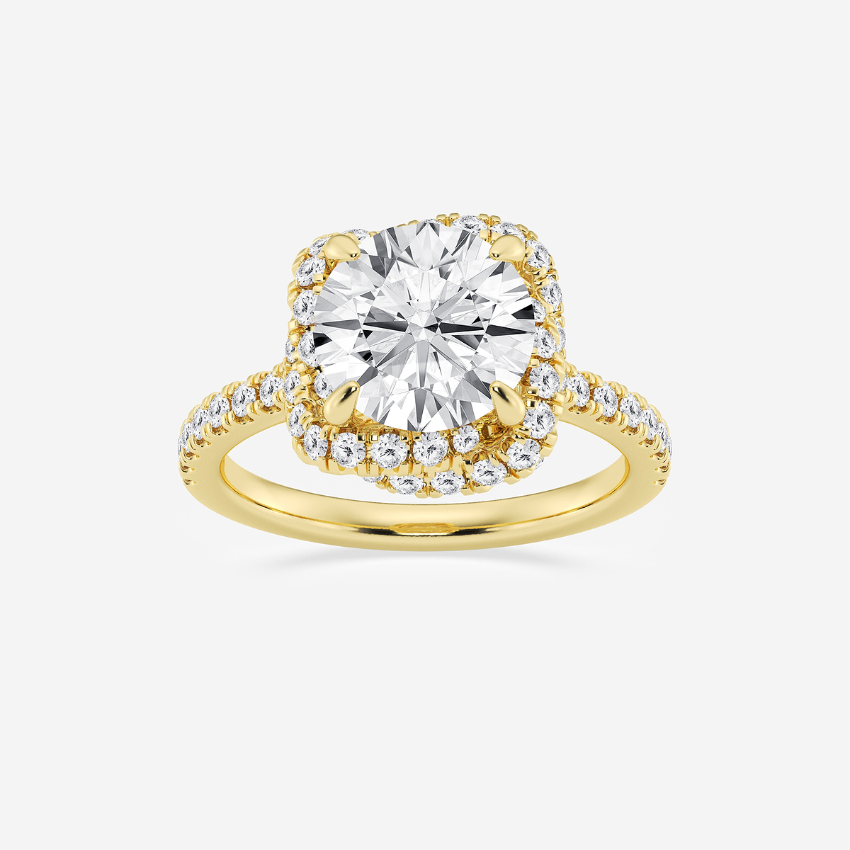 3 3/4 ctw Round Lab Grown Diamond Braided Halo Engagement Ring with Micro Pave Shank