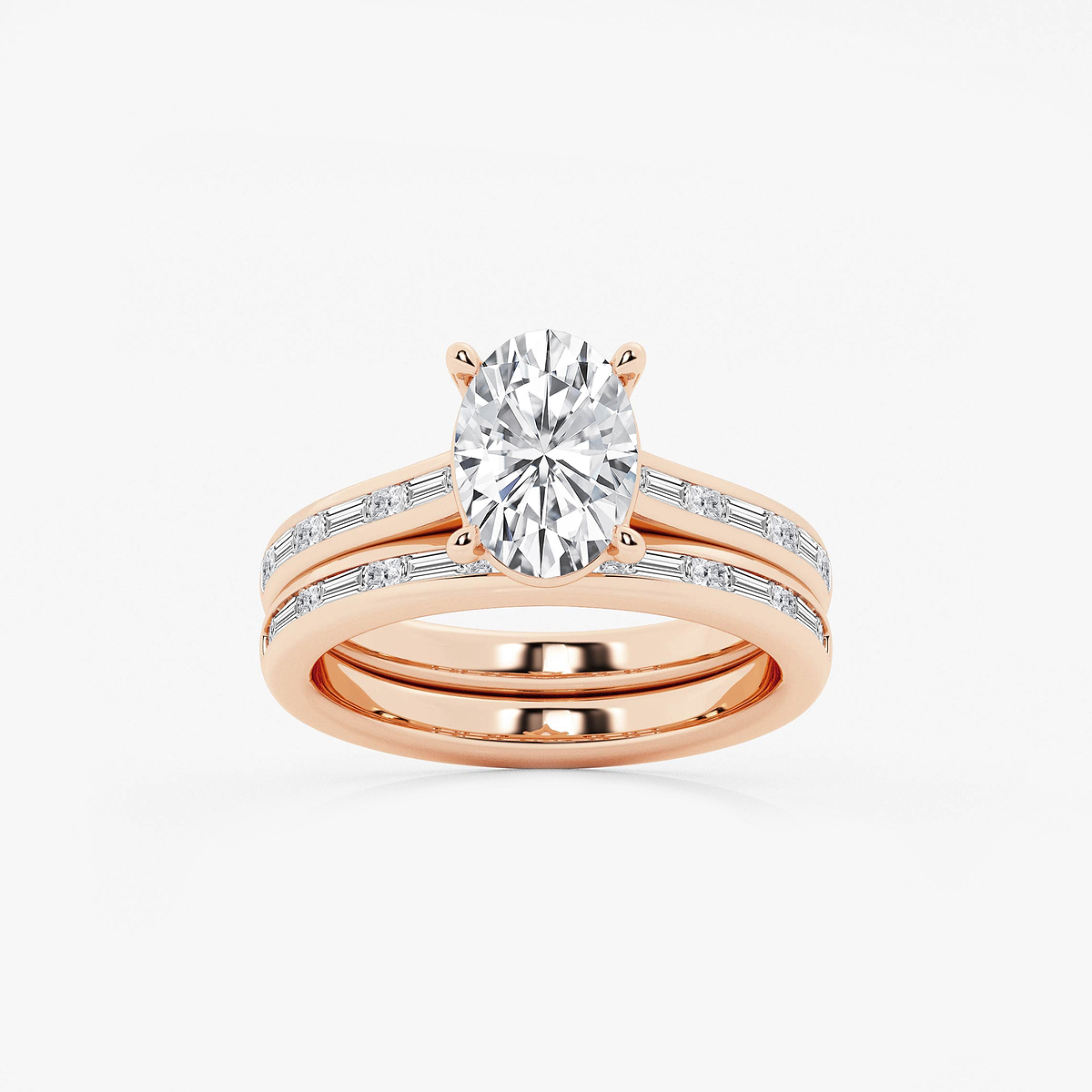 2 3/4 ctw Oval Lab Grown Diamond Baguette and Princess Side Stone Bridal Set