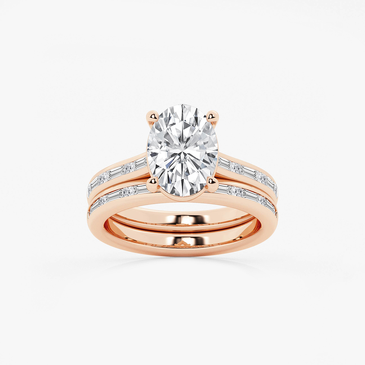 3 3/4 ctw Oval Lab Grown Diamond Baguette and Princess Side Stone Bridal Set