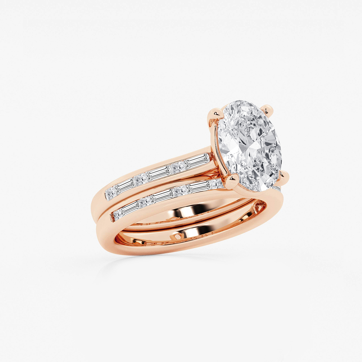 Additional Image 1 for  3 3/4 ctw Oval Lab Grown Diamond Baguette and Princess Side Stone Bridal Set