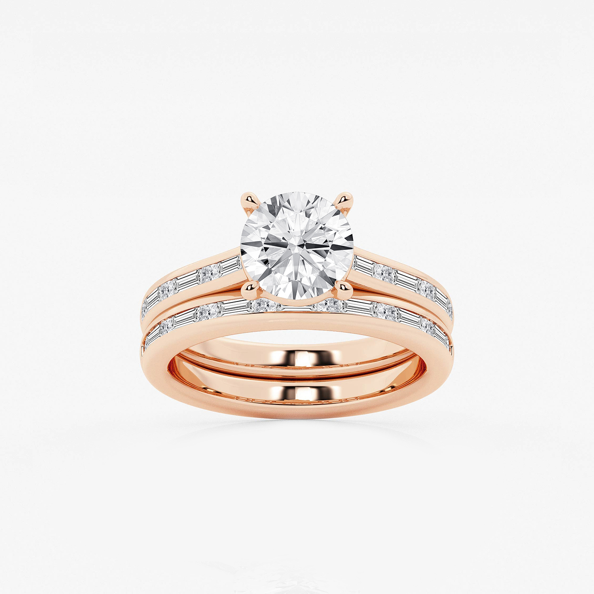 2 3/4 ctw Round Lab Grown Diamond Baguette and Princess Side Stone Bridal Set