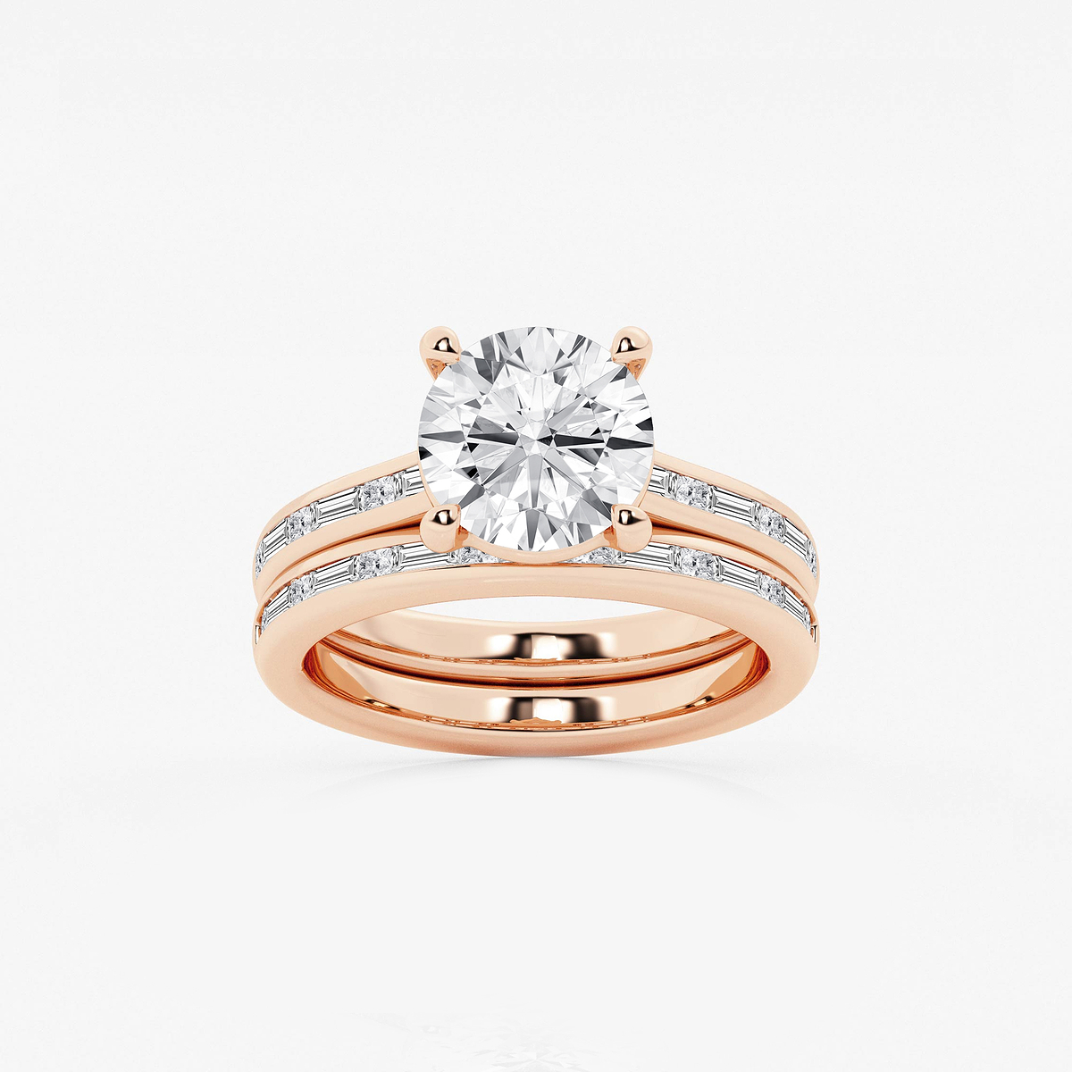 3 3/4 ctw Round Lab Grown Diamond Baguette and Princess Side Stone Bridal Set