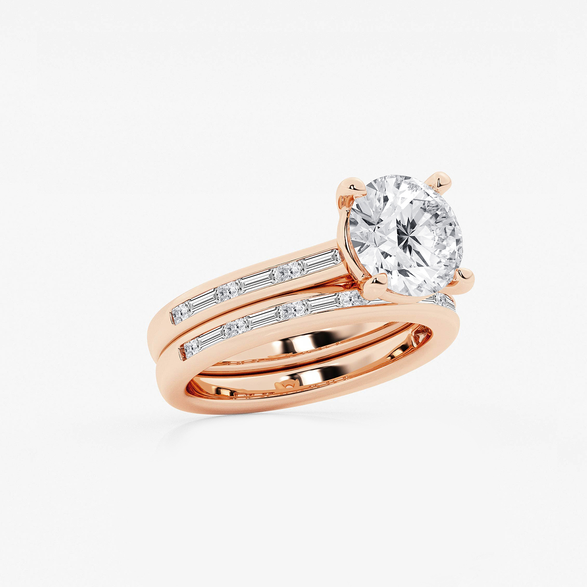 Additional Image 1 for  3 3/4 ctw Round Lab Grown Diamond Baguette and Princess Side Stone Bridal Set