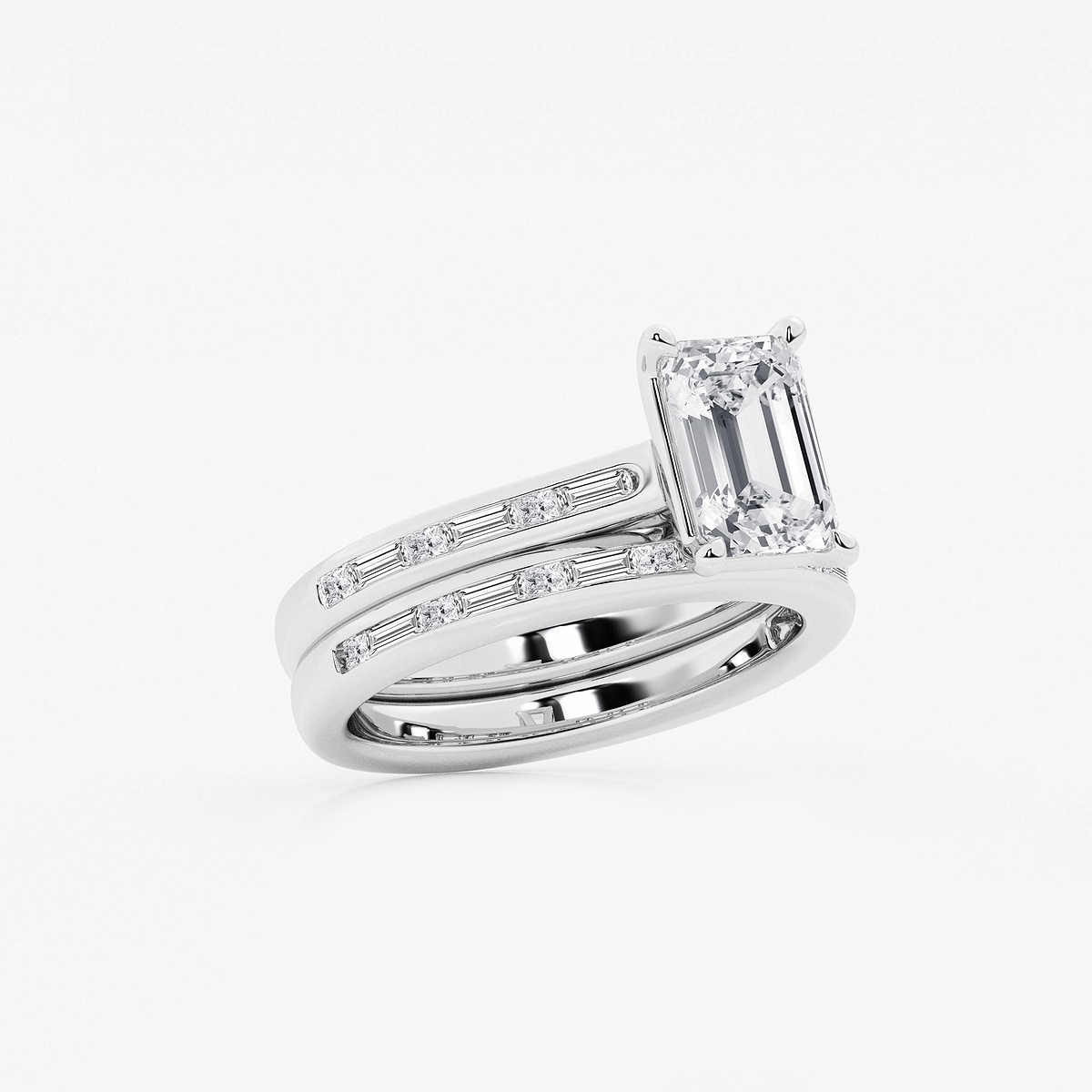 Additional Image 1 for  2 3/4 ctw Emerald Lab Grown Diamond Baguette and Princess Side Stone Bridal Set
