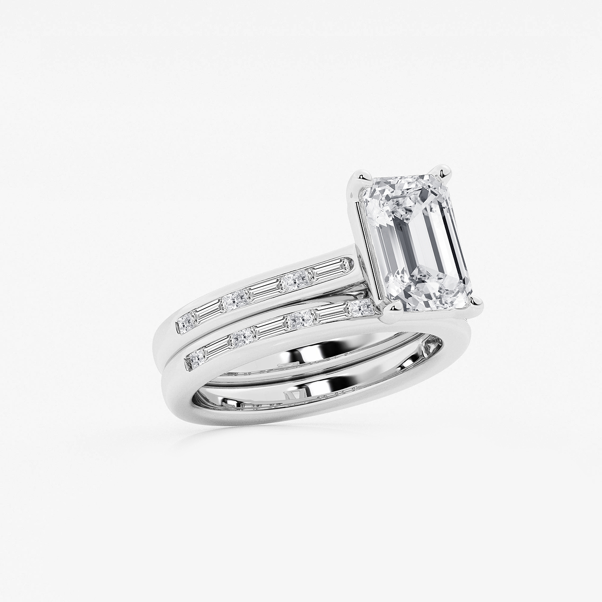 Additional Image 1 for  3 3/4 ctw Emerald Lab Grown Diamond Baguette and Princess Side Stone Bridal Set