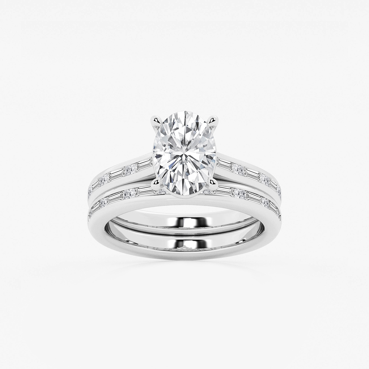 2 3/4 ctw Oval Lab Grown Diamond Baguette and Princess Side Stone Bridal Set