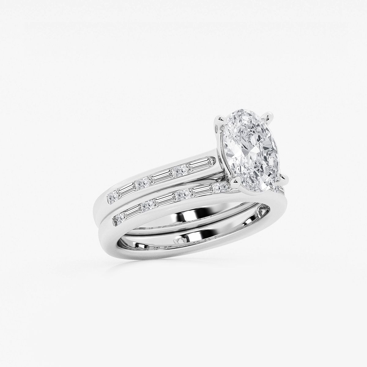Additional Image 1 for  2 3/4 ctw Oval Lab Grown Diamond Baguette and Princess Side Stone Bridal Set