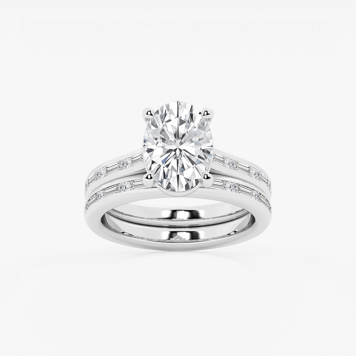 3 3/4 ctw Oval Lab Grown Diamond Baguette and Princess Side Stone Bridal Set
