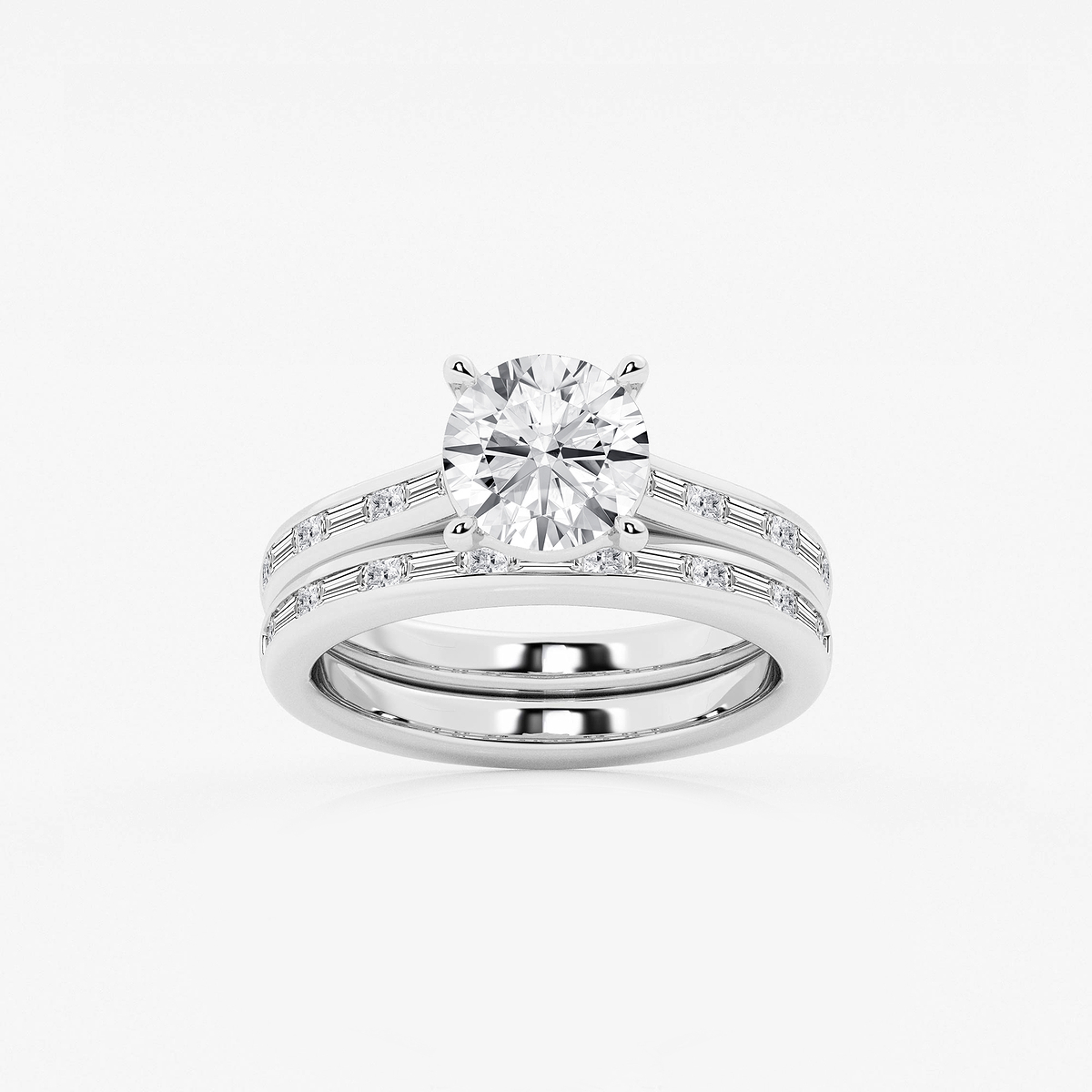 2 3/4 ctw Round Lab Grown Diamond Baguette and Princess Side Stone Bridal Set