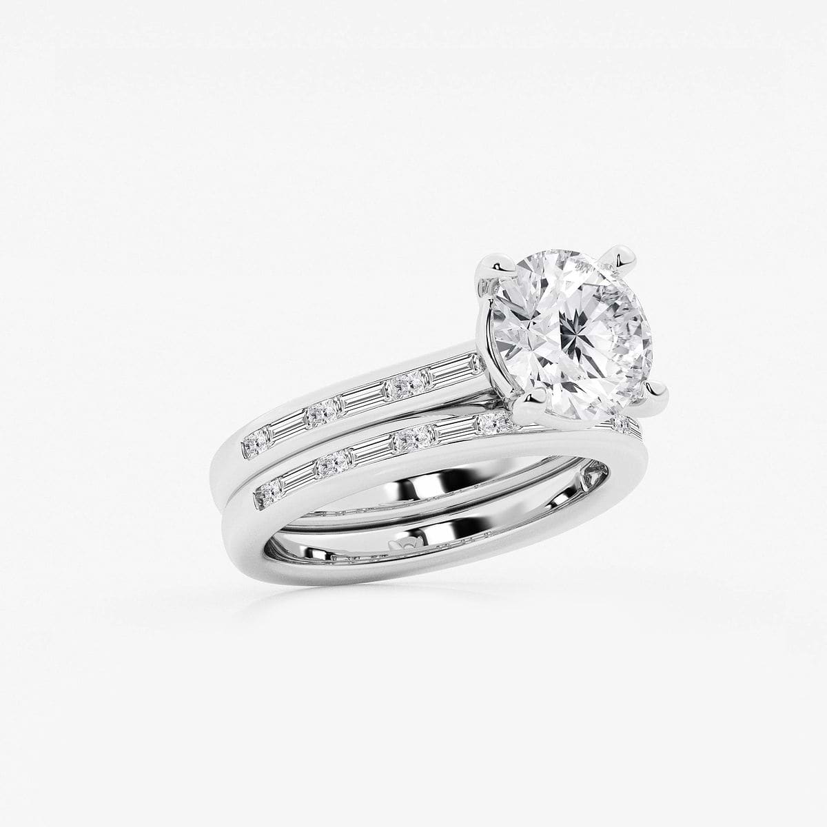 Additional Image 1 for  3 3/4 ctw Round Lab Grown Diamond Baguette and Princess Side Stone Bridal Set